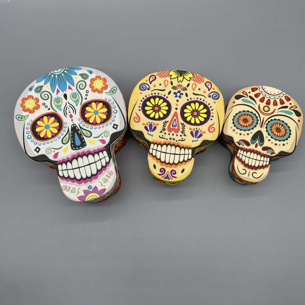 Day of the Dead Skull Shaped Cardboard Nesting Boxes Set of 3--pre-owned 8”